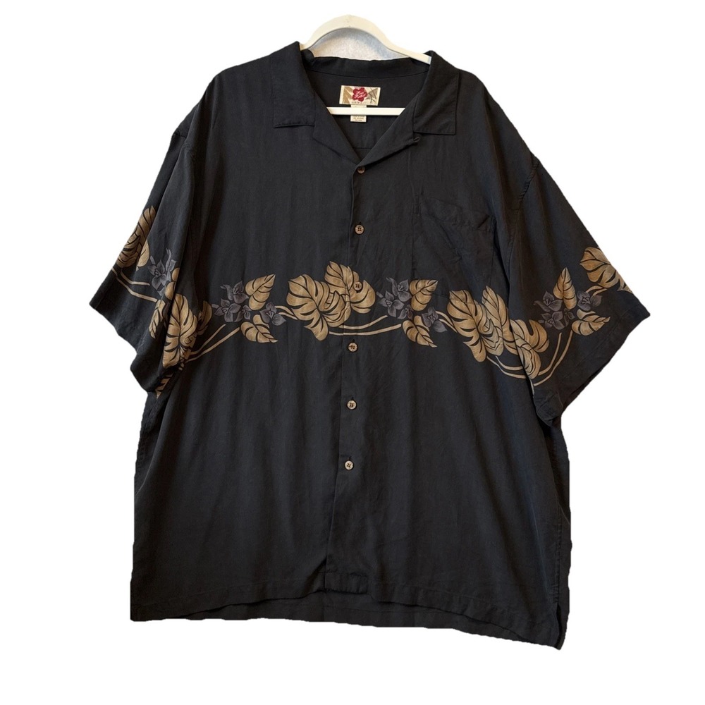 Hilo Hattie Hawaiian 100% Silk Button‎ Up Shirt Men's 2XL Tropical Resort Beach